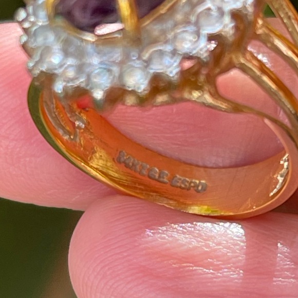 14KT gold electroplated ESPO purple pink stone halo vintage ring - Picture 6 of 10